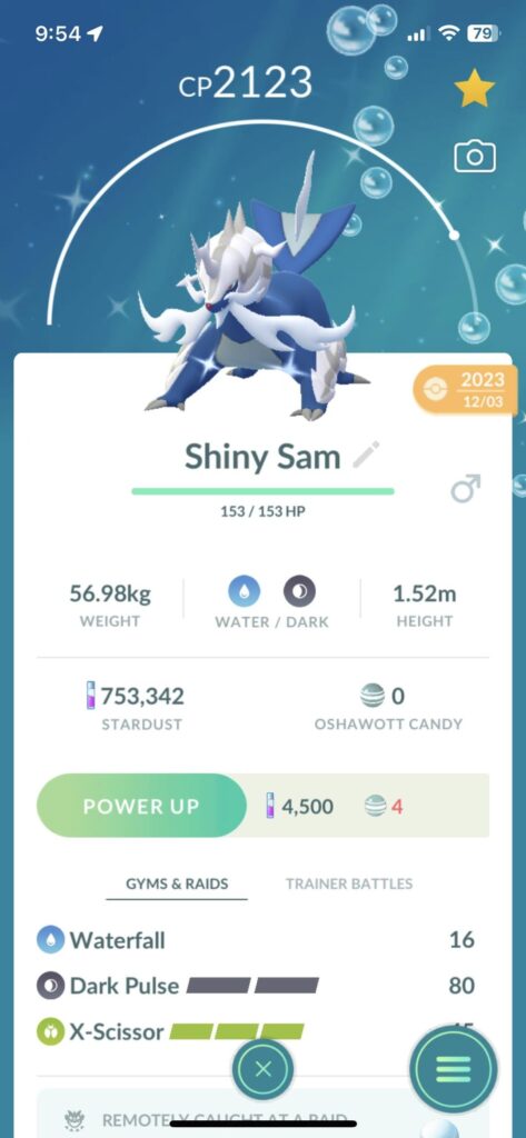 Shiny Sam.. the best Shiny I’ve caught so far.