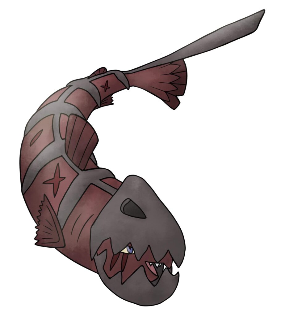 Water/steel type I came up with! Or maybe water/rock? Loosely based on steelhead trout!