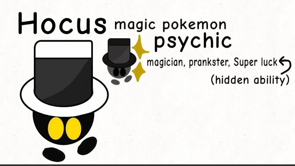 Meet Hocus and Pocus, the psychic Type magic pokemon based off magicians and tophats!