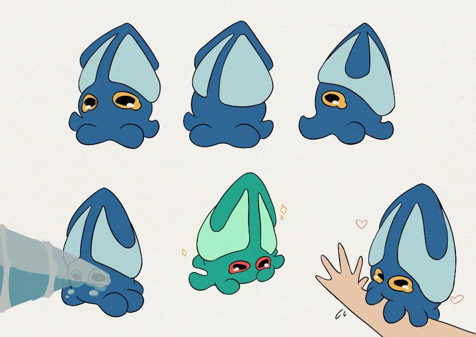 Concept doodles of a potential water starter. I'm not 100% sure about a name yet, I've just been calling him Bawlpoint for now until I think of something better