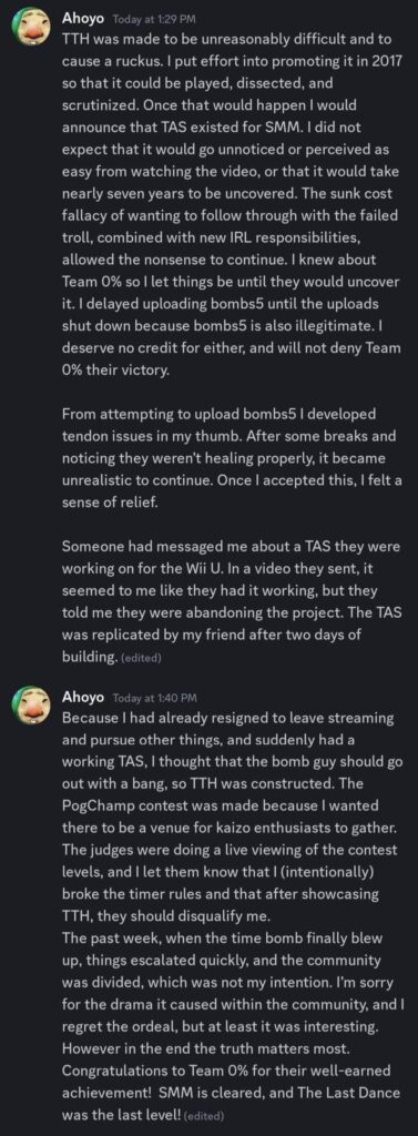 Super Mario Maker 1's last uncleared level, Trimming The Herbs, was admitted to be uploaded with Tool-Assisted Speedrun (TAS) tools, making The Last Dance the last cleared level and 0% of SMM1 levels have been uncleared