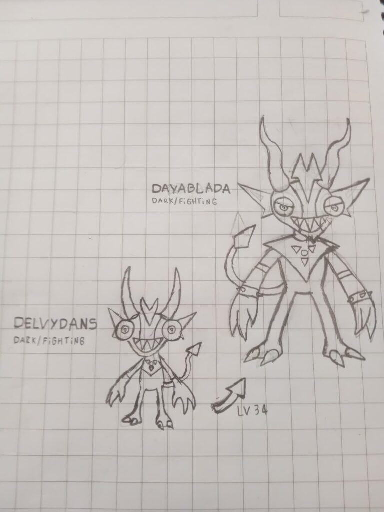 Delvydans and Dayablada, two fakemon based in the bolivian/chilen traditional dance "la diablada"