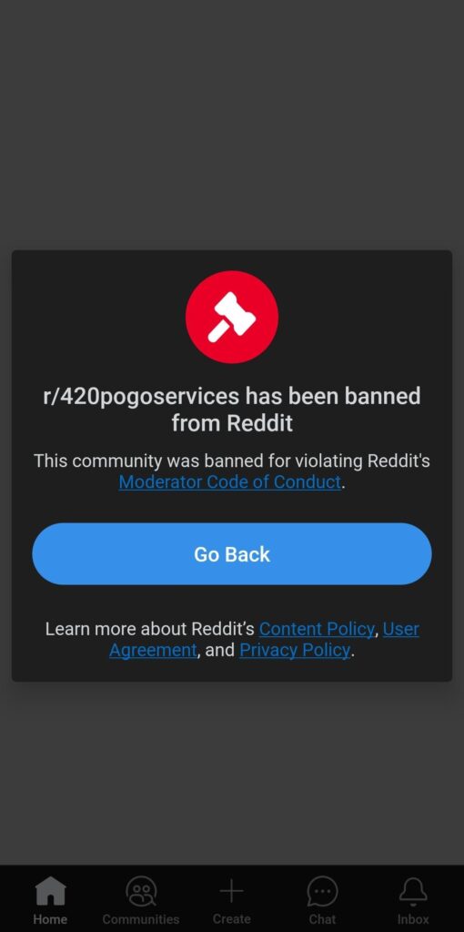Lol the scam subreddit got banned
