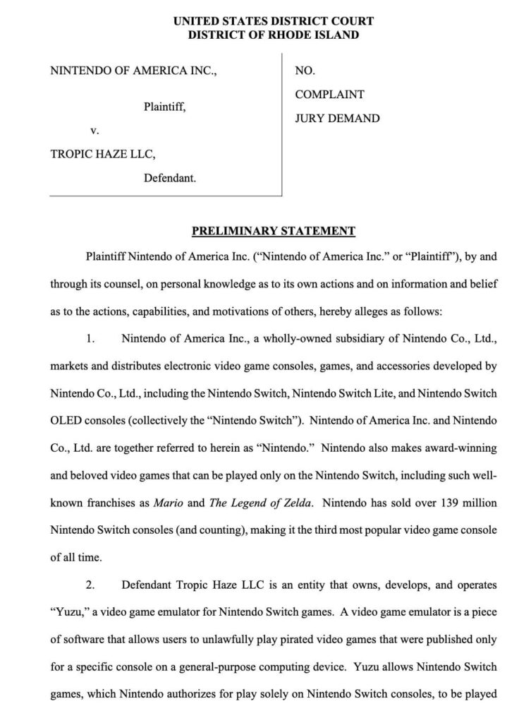 Nintendo is suing the creators of popular Switch emulator Yuzu, saying their tech illegally circumvents Nintendo's software encryption and facilitates piracy. 
Seeks damages for alleged violations and a shutdown of the emulator