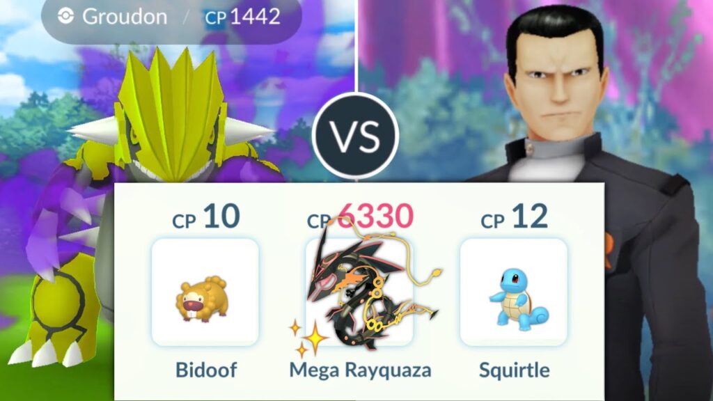 Defeating Giovanni with one Mega Rayquaza & Catching SHADOW GROUDON in Pokemon GO.