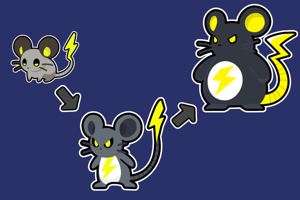 My electric/dark mouse evolution line. I decided to go with the eyes that would fit better in this evolution. I hope that you will like it!