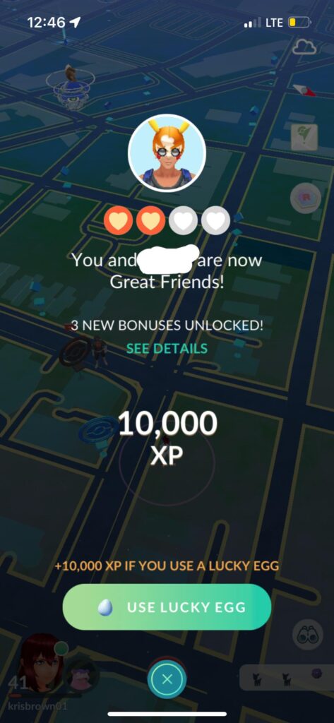 Friendship level up lucky egg option