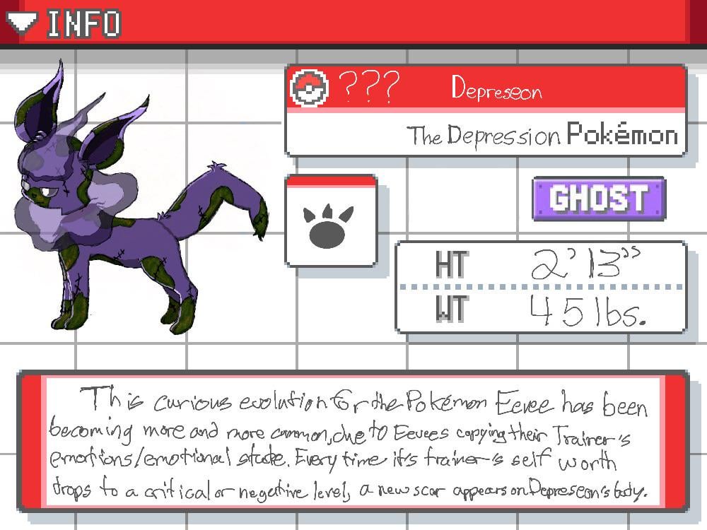 I made a Ghost type Eeveelution, so here’s its Pokédex entry!
