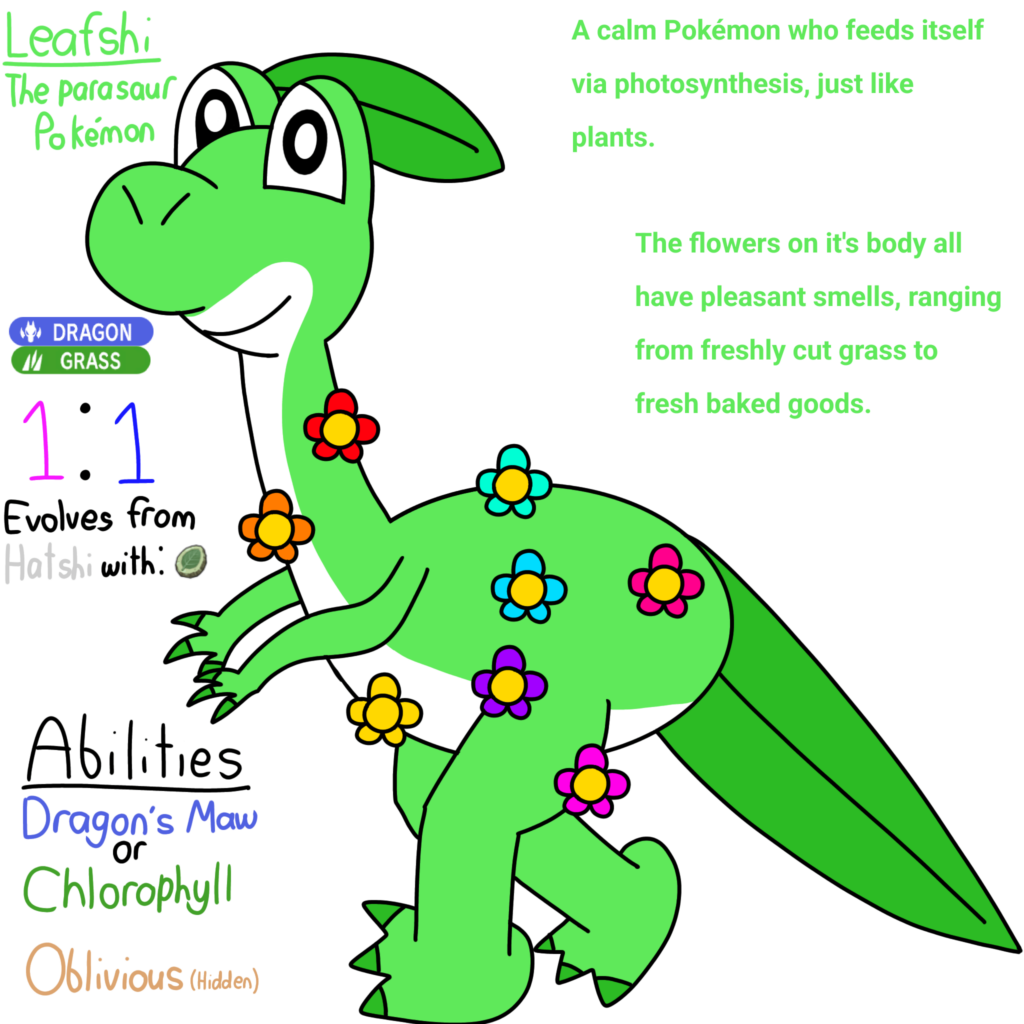 Polysula Pokémon 026 - Leafshi, the parasaur Pokémon.