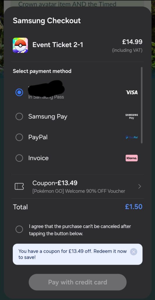 90% discount through galaxy store - £1.50 go fest ticket