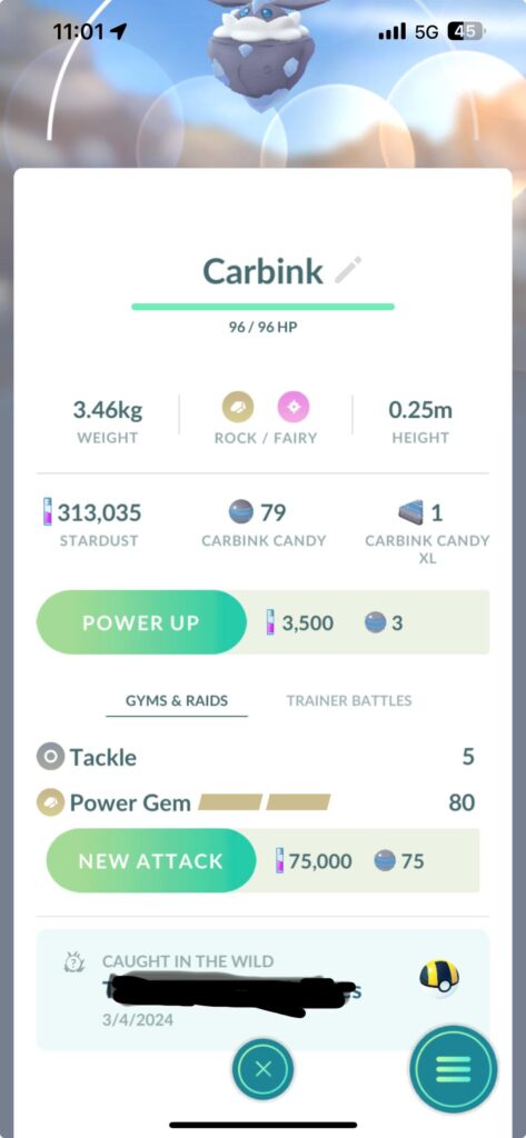 Is this a new development? Carbink caught in the wild.