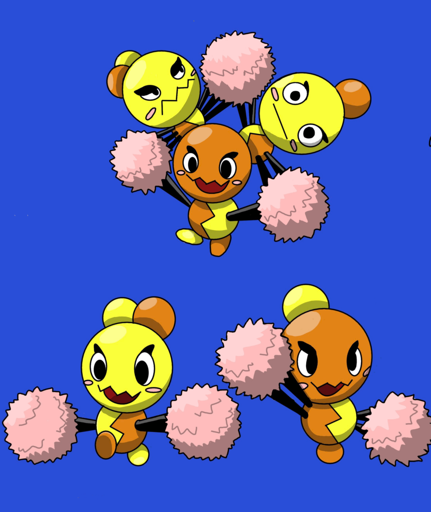 Second time rendering a fakemon, based on cheerleaders and bonded atoms!
