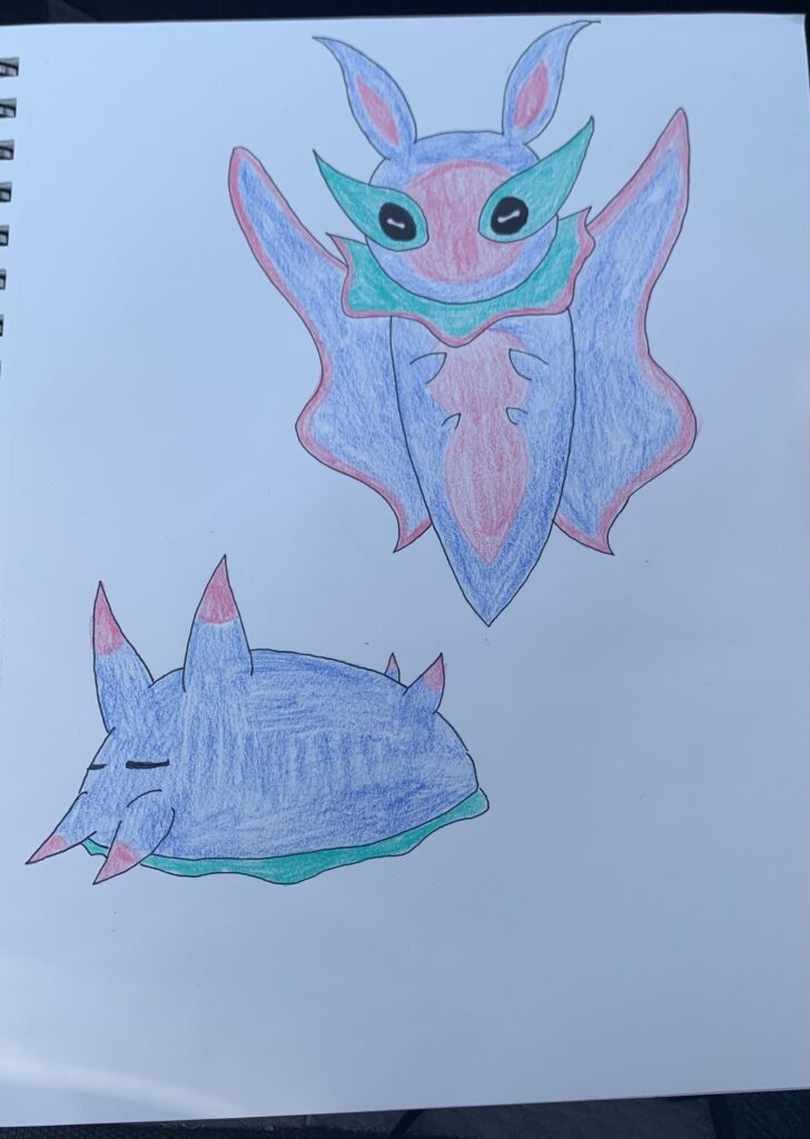 Convergent evolution of Snom and Frosmoth based on sea slugs and sea angels respectively. The Water/Fairy Type Glom and Glosmoth.