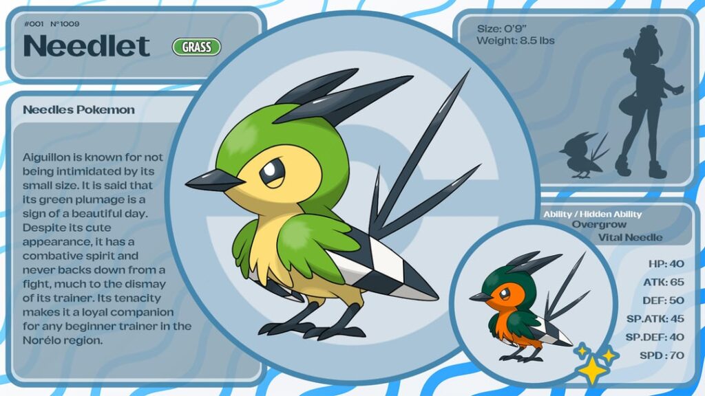 First starter ! Just finished my first ever fakemon ! I've tried kind of a lot of things and I know I still have large room for improvement but here it is: Needlet, the grass type starter of my Norélo region 🙂 (baguette language available for those who use meters and kg)