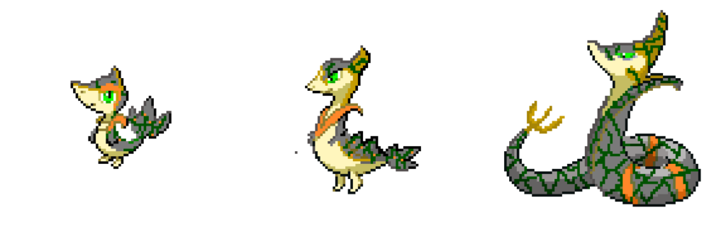 Snivy, Servine and Serviper regional form, Grass/Rock type, by me