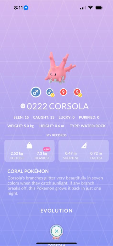 I’ve gotten two shiny Corsola out of 15 encounters