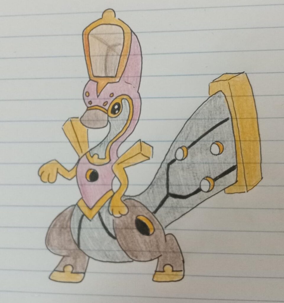 Meet Lambeochorus, the final form of my regions psudo legendary. Dragon / steel type.