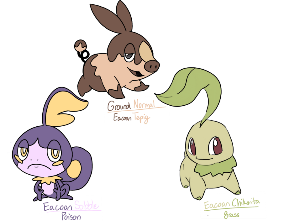 The Regional Starters of my Fakemon Region (Eacoa)