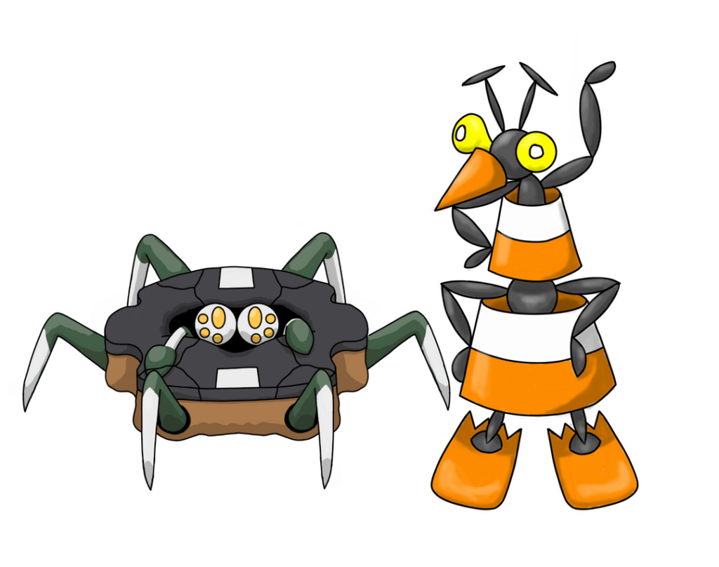 They say Michigan only has two seasons: Winter...and Construction. Here is the Lanmi Region's version exclusive Route 1 bugs, the ever observant Scuttlerth (bug/ground) and the clueless Traphicon (bug) [OC]