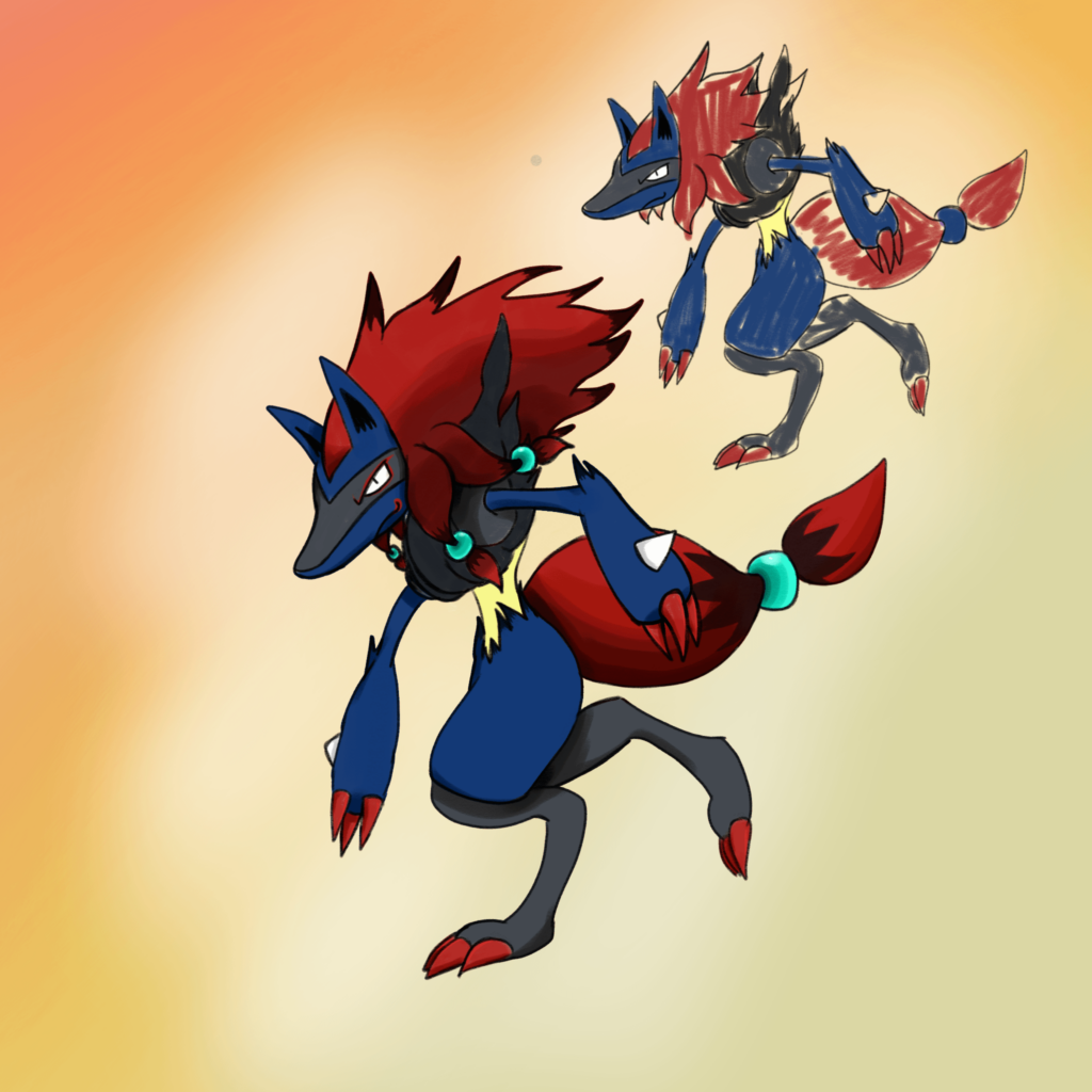 Lucario/Zoroark Fusion (sketch and final version)