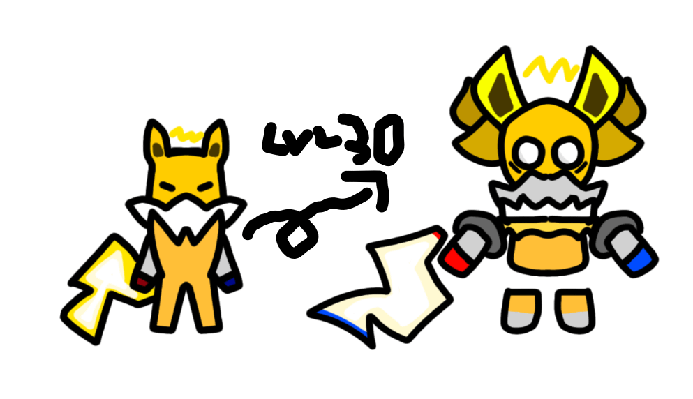 Figne(right) and Polarawl(left), both electric/fighting (evo has a special thing with types), feel free to ask stuff