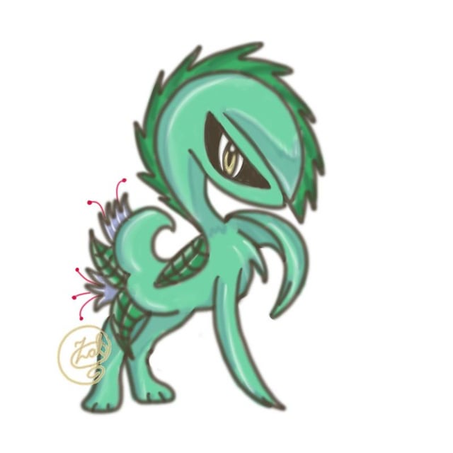 My first-ever fakemon, felt like sharing (w/ shiny variant)