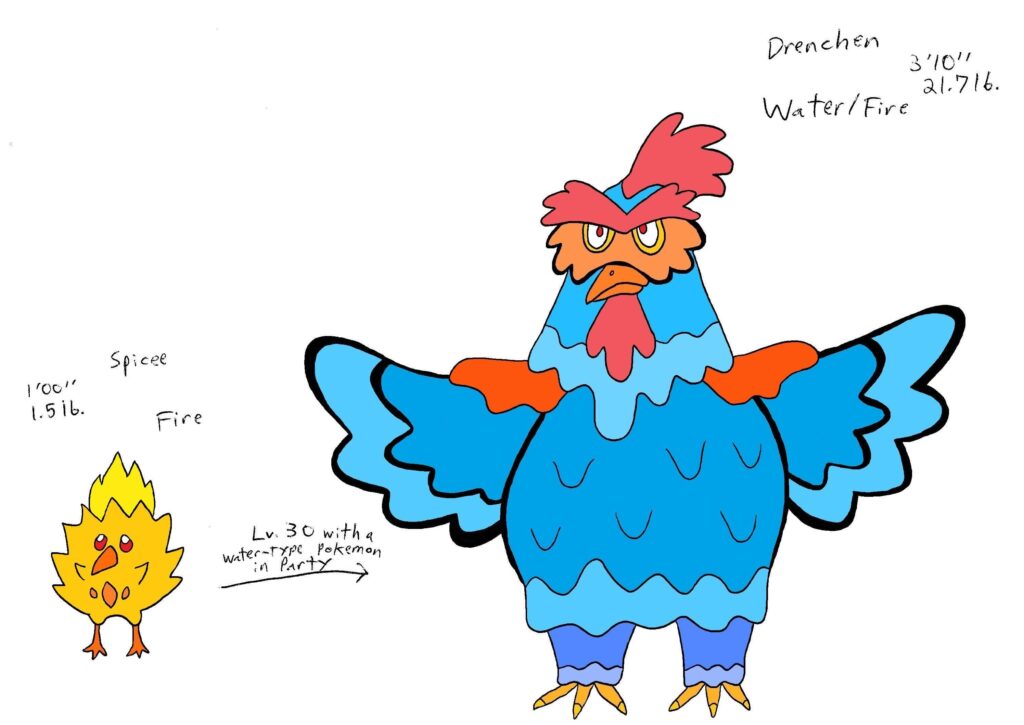 Fakemon based on the saying "mad as a wet hen"