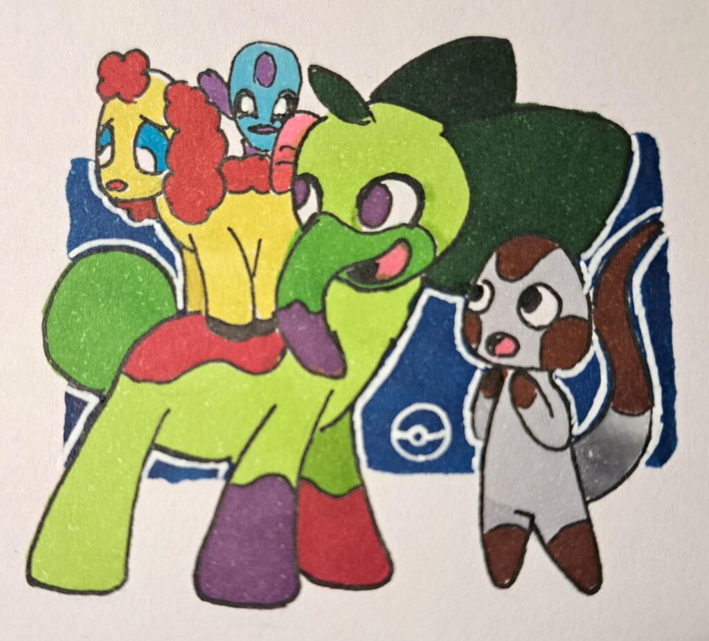 Drew my fakemon starters for pokemon day