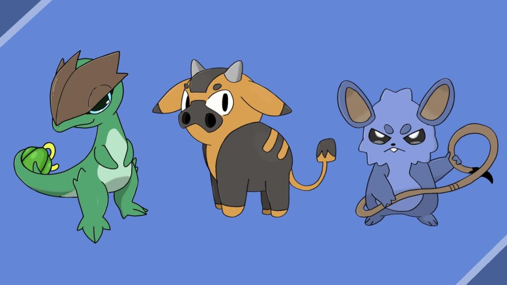Fakemon Starters for my new Pokemon Region based on Texas. Say hello to the Lastaria Region Starters.