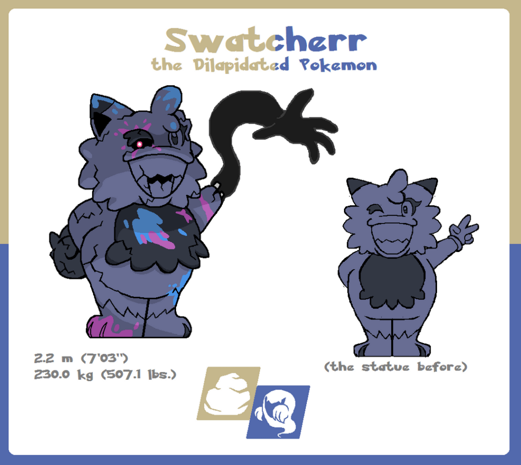 "This Pokemon came to be after an abandoned statue of a famous comic character was possessed by a spirit. It seems to show great aggression towards hooligans in particular."