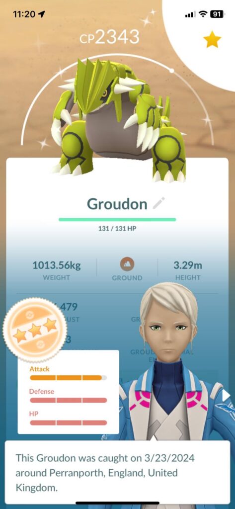 First Groudon Raid of the day and so close to a perfect shiny