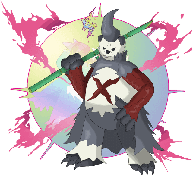 I return with one more Mega Pokemon: Pangoro a Dark/Dragon type with a Ability that changes its Fighting type moves into Dragon type moves