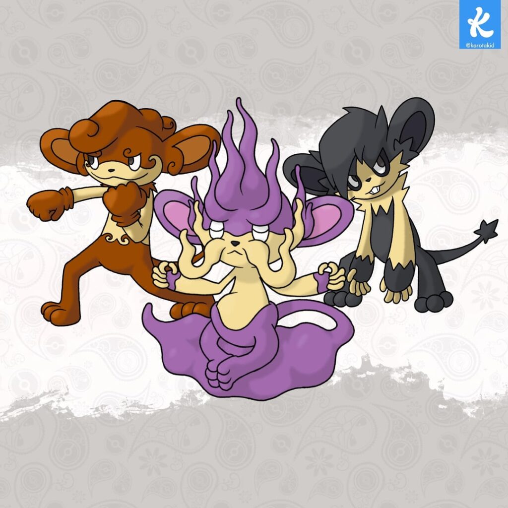 Alternative elemetal monkey trio evolutions (Simichop, Simiseye, Simipunk)