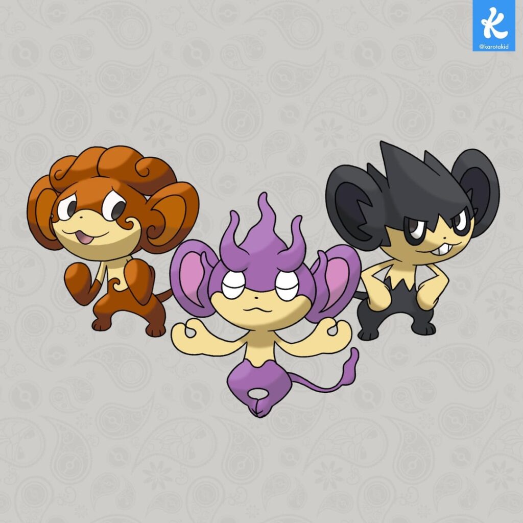 Alternative elemental monkeys trio (Fighting, Psychic, Dark)