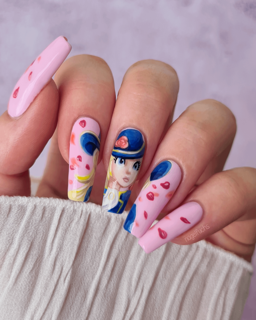 I painted Swordfighter Peach on my nails 🗡🌹