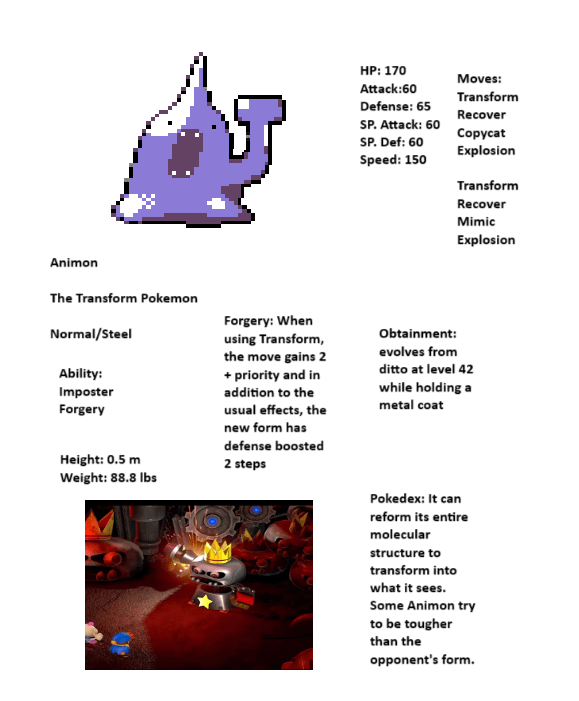 my reworked beta ditto evolution, animon, based off blacksmiths and smithy's final form changing ability in smrpg