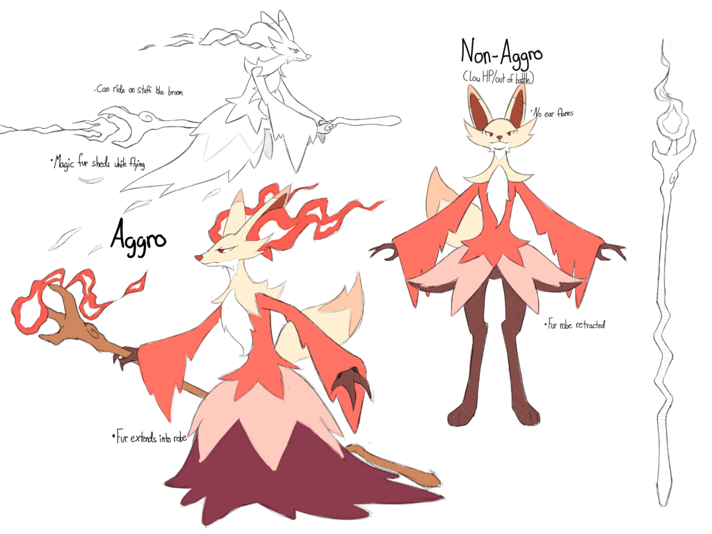 Quick and messy Delphox redesign sketch