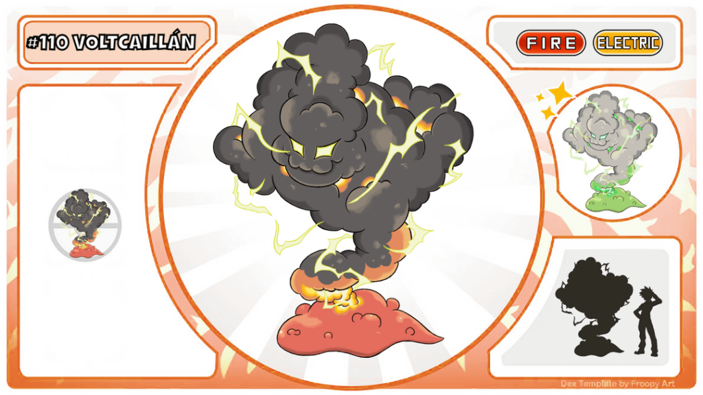 Chilean Pokedex - Perhaps somewhat far-fetched, but inspired by a photo taken of the eruption of the Chaitén volcano in 2008 during an electrical storm... Voltcaillán, which has no further evolutionary line but its Fire/Electric type is quite rare to find