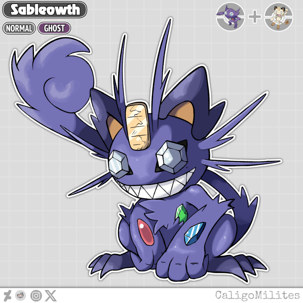 Sableye and Meowth Pokemon Fusion Fakemon