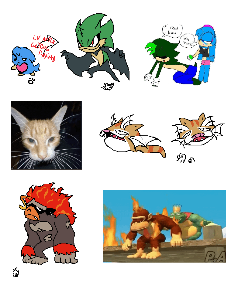 I didn't have anything planned for today, so here are some Fakemon based on stupid images that I found funny (hopefully this doesn't count as low effort)
