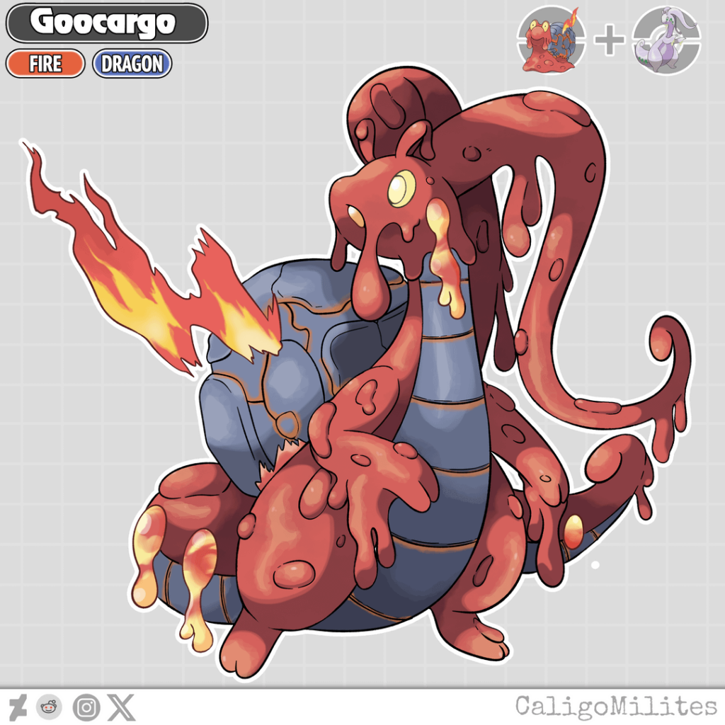 Goodra and Magcargo Fusion Pokemon Fakemon