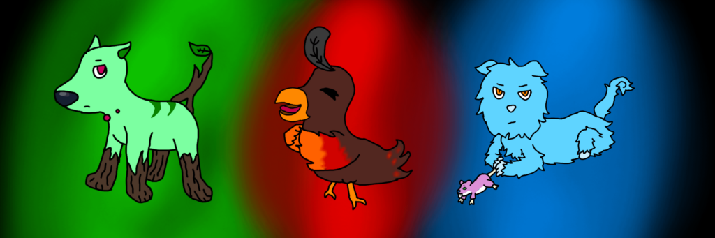 My starters mid stages: Sproutleg, Parrash, and Soakat
