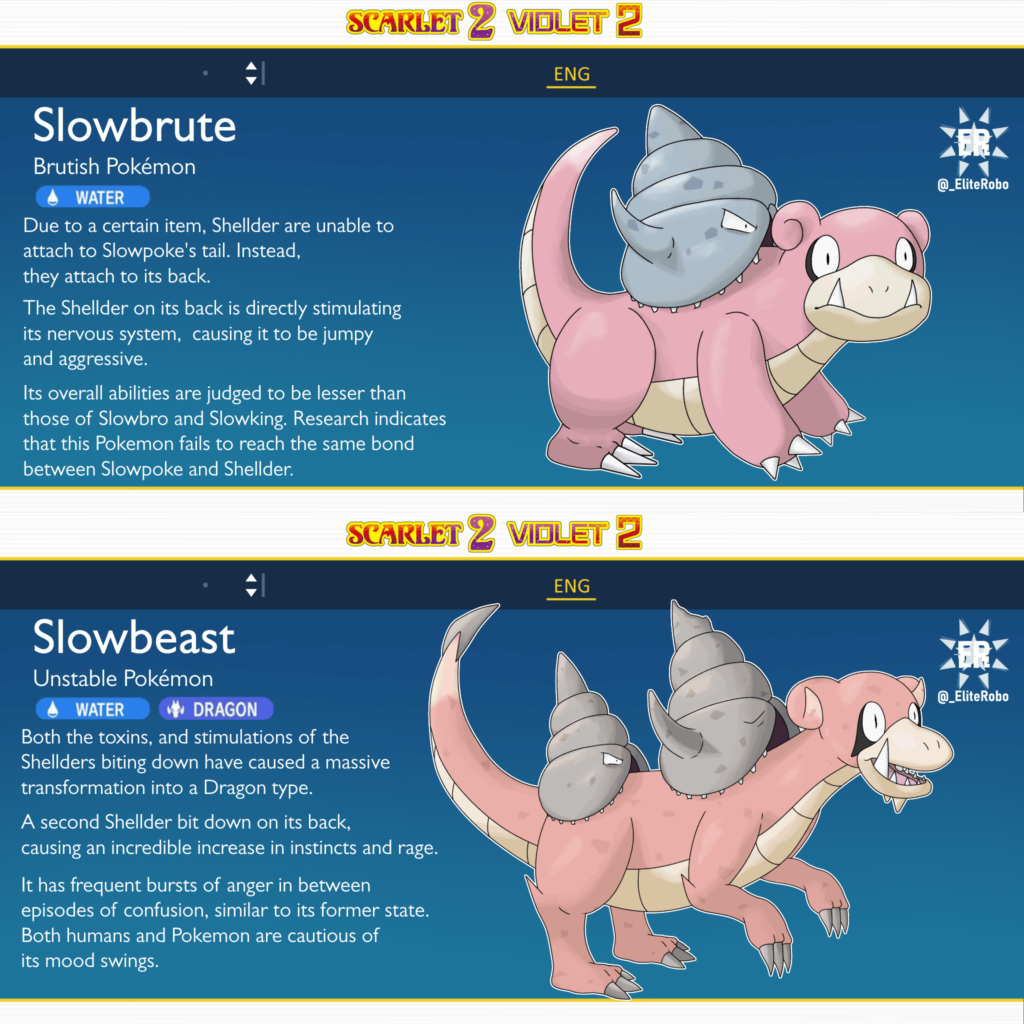 [OC] Slowbrute and Slowbeast, a Hydrapple-like evo line for Slowpoke!
