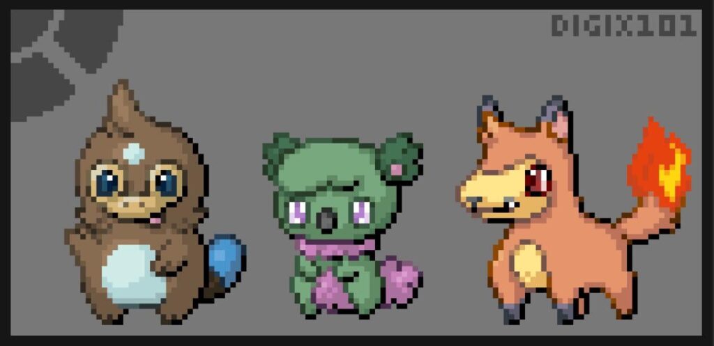Mizou Region Starters (pixel art)