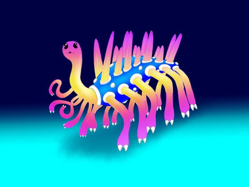 Fakemon of the ancestor of shuckle! Based on a Lobopodian worm called Hallucigenia sparsa! It is a Bug/Psychic type.