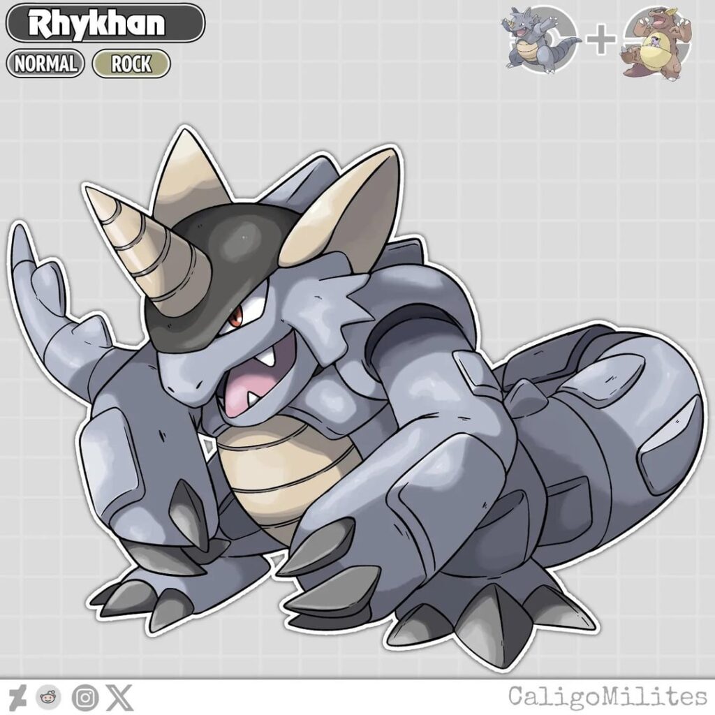 Rhydon and Kangaskhan Pokemon Fusion Fakemon with Sprite