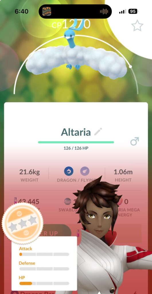 Just caught an Altaria in the wild!