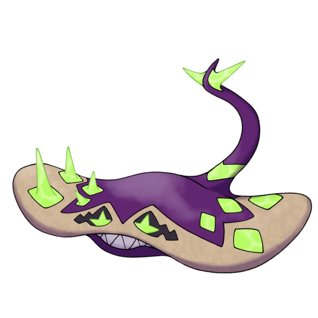 Meet my unnamed ground/poison stingray fakemon that I commissioned from Mat4265. Feel free to suggest a name for it.