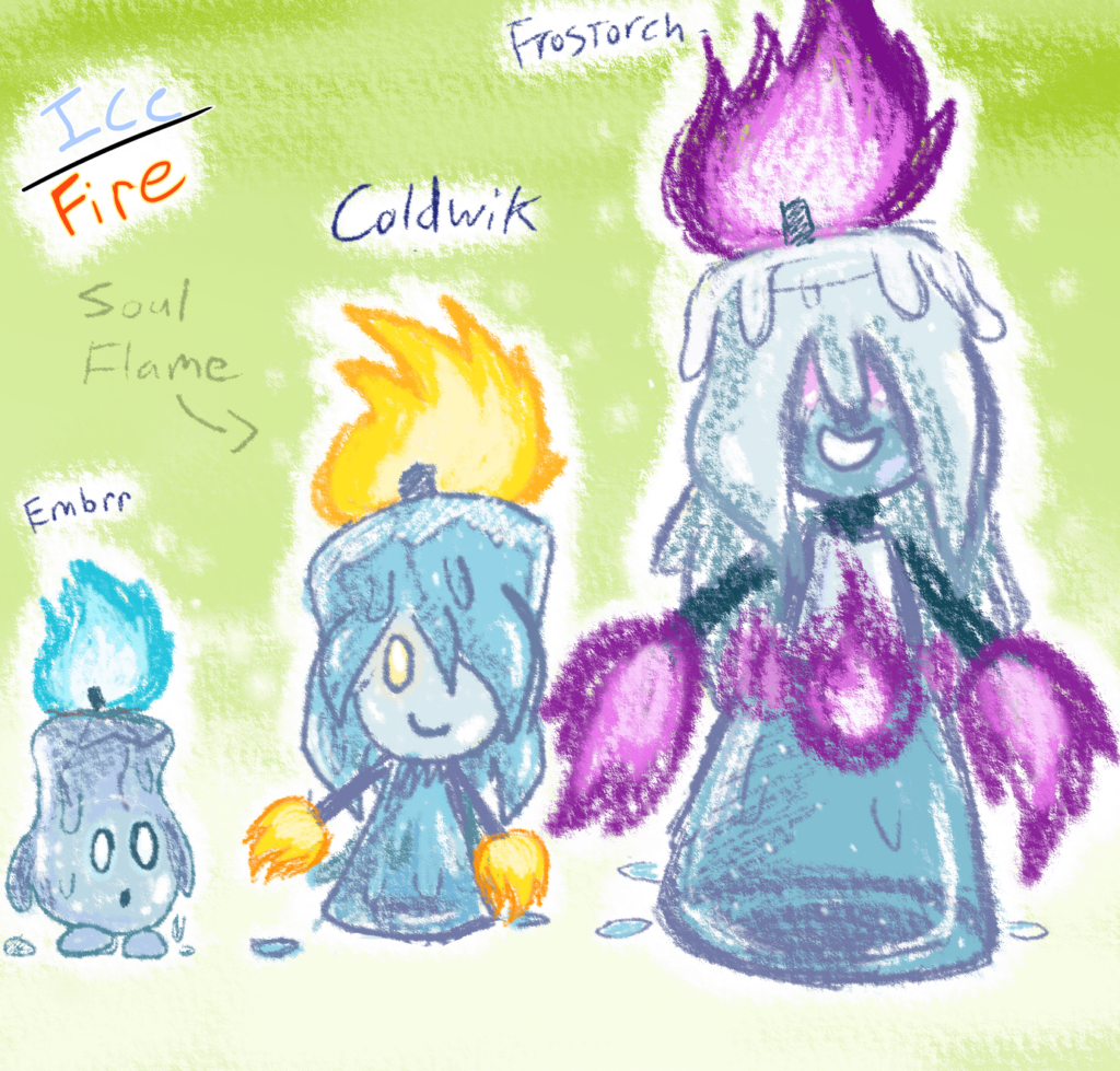 Some Fakemon I just designed.
Ice Candles that light themselves with their souls for defense.