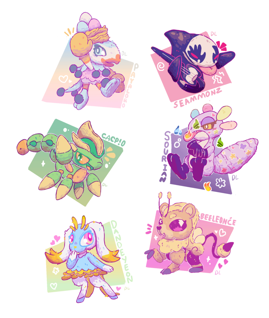 Xs-idols [OC] (Fakemon by Leorgasmic. Art by me)